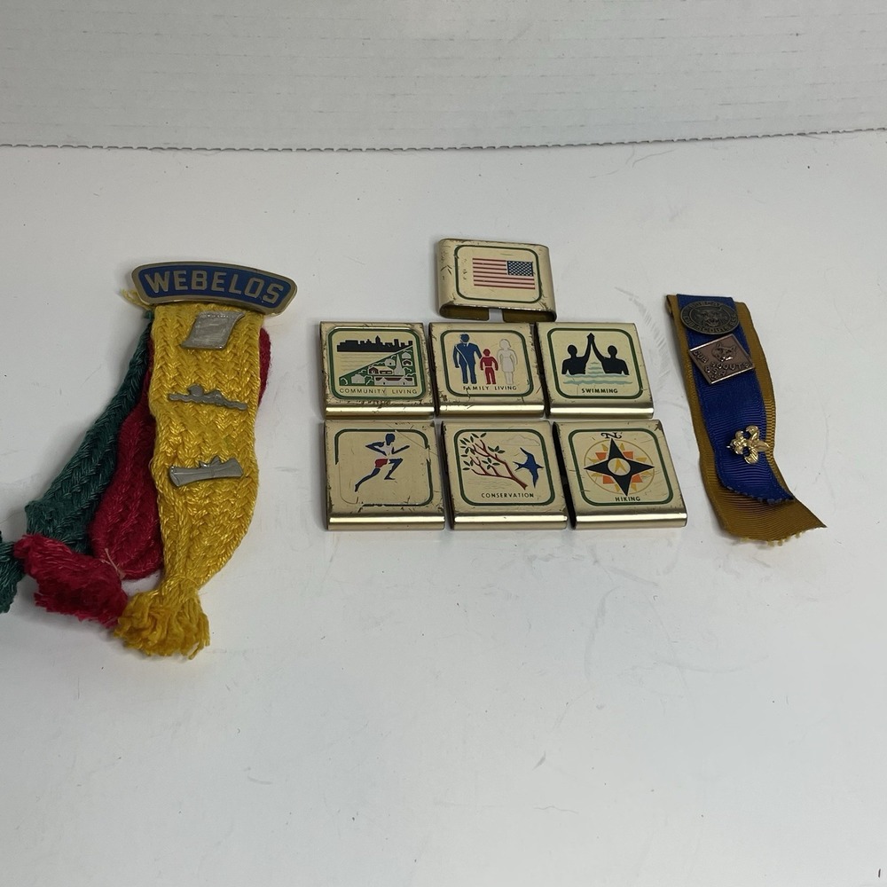 Boy Scout BSA belt loop slides, skill awards Lot 7 Webelos Ribbons Badges Pins